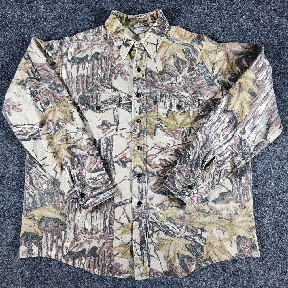 VTG Winter Run Men's‎ Camo Heavy Flannel Button Up Shirt USA Made Hunting 3XL